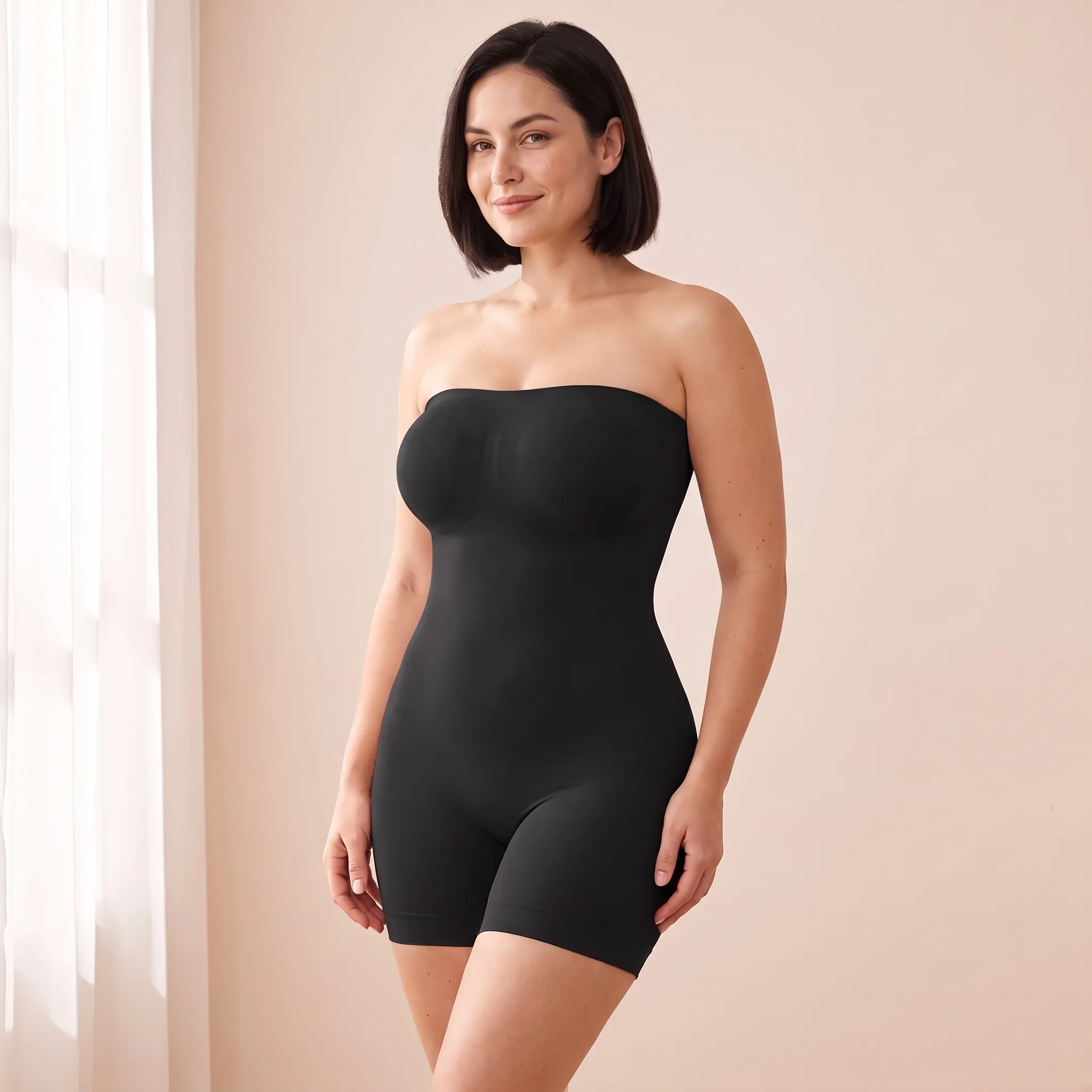 Body modelujące bez ramiączek z nogawką
